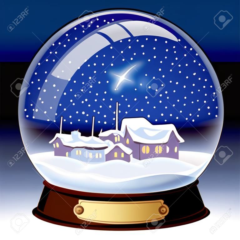 Vector snow globe with a town within