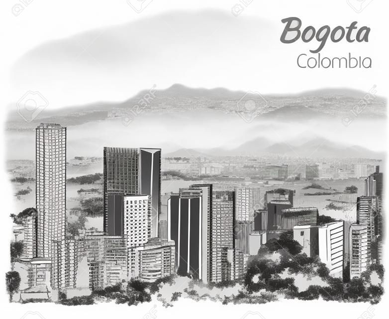 Panoramiczny widok Bogoty. Naszkicować. Samodzielnie na białym tle