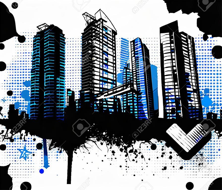 Black miasta budynki i niebieskim grafitti grunge design