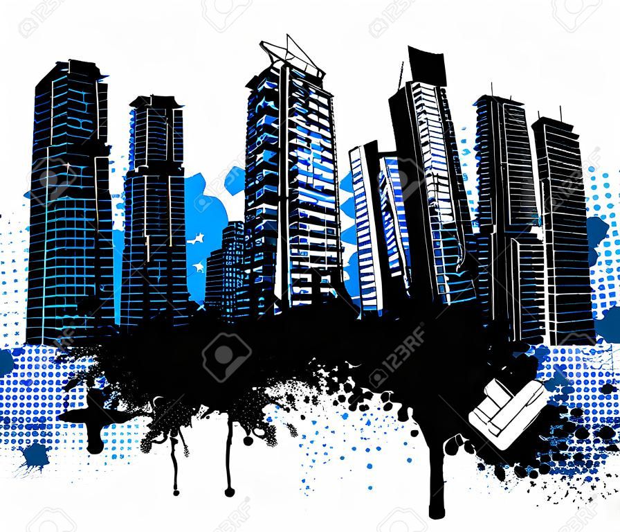 Black miasta budynki i niebieskim grafitti grunge design