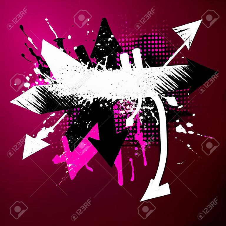 Pink, black and white grunge arrow paint splatter background