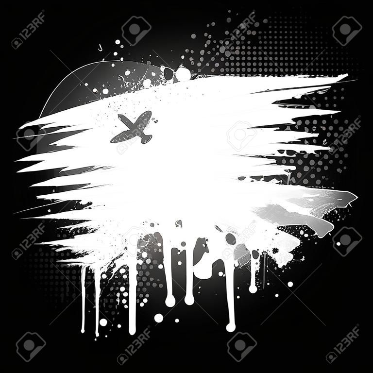 Black and white brushed grunge paint splatter background