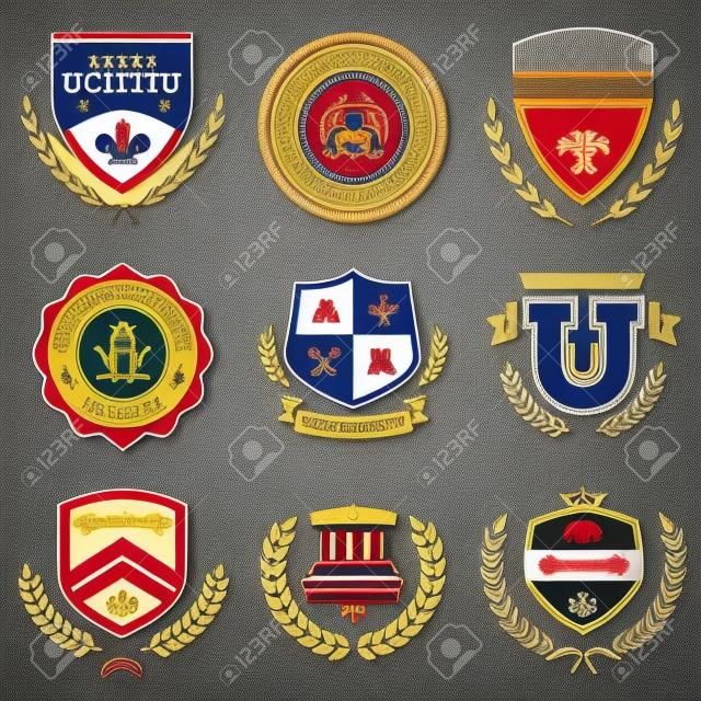 設置的大學和學院的學校徽章和徽章