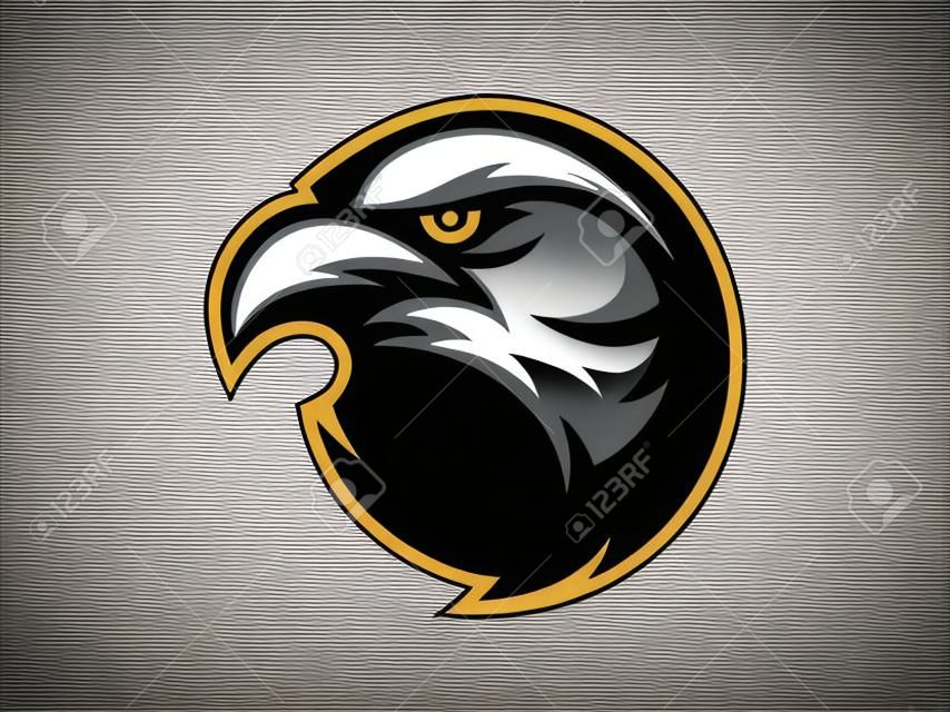 Zwarte kraai mascotte ontwerp voor logo. Sport branding. Crow head badge. Sport logo vector template