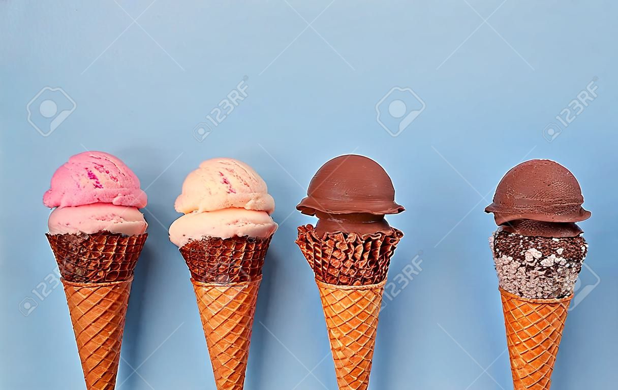 Ice cream cones on blue background