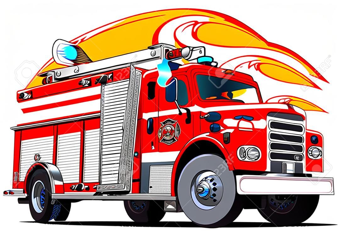 Vector cartoon firetruck. Beschikbaar vector formaat gescheiden door groepen en lagen voor gemakkelijk bewerken
