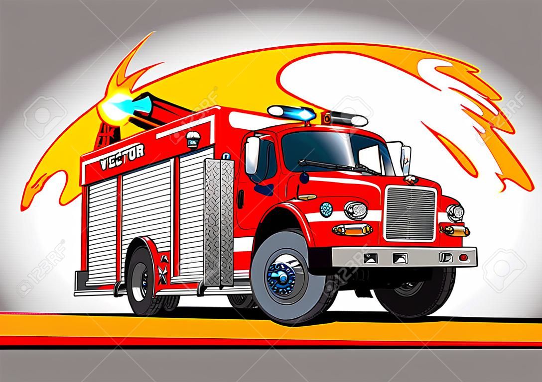 Вектор мультфильм пожарная машина. Доступные векторный формат разделены групп и слоев для удобного редактирования