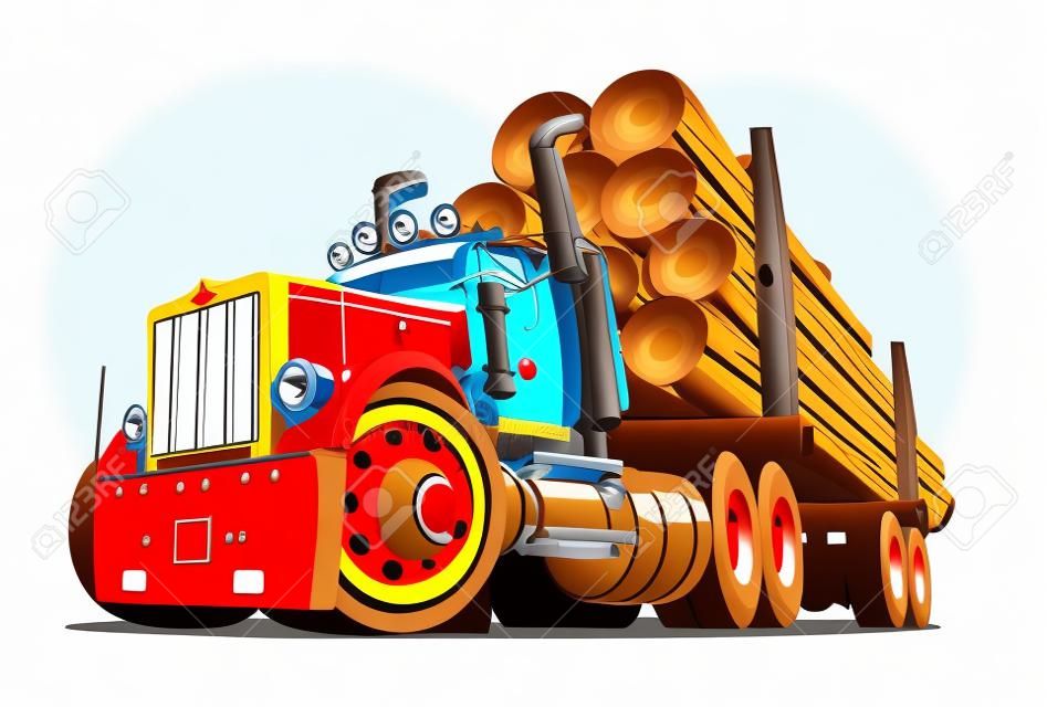 Cartoon logging truck geïsoleerd op witte achtergrond. Beschikbaar EPS-10 vector formaat gescheiden door groepen en lagen voor gemakkelijk bewerken
