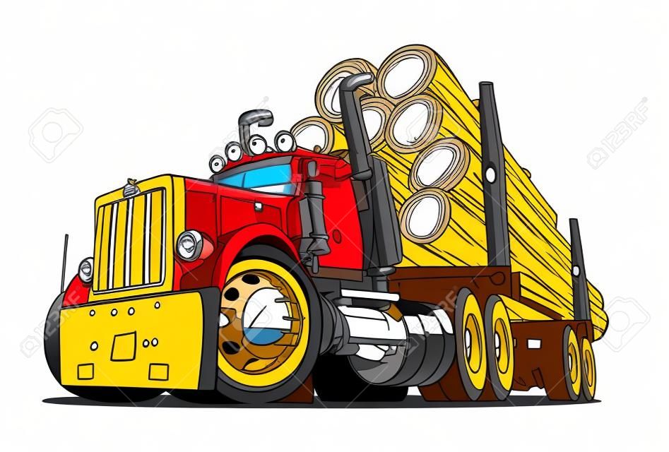 Caminhão de madeira dos desenhos animados isolado no fundo branco. Formato vetorial disponível do EPS-10 separado por grupos e camadas para a edição fácil