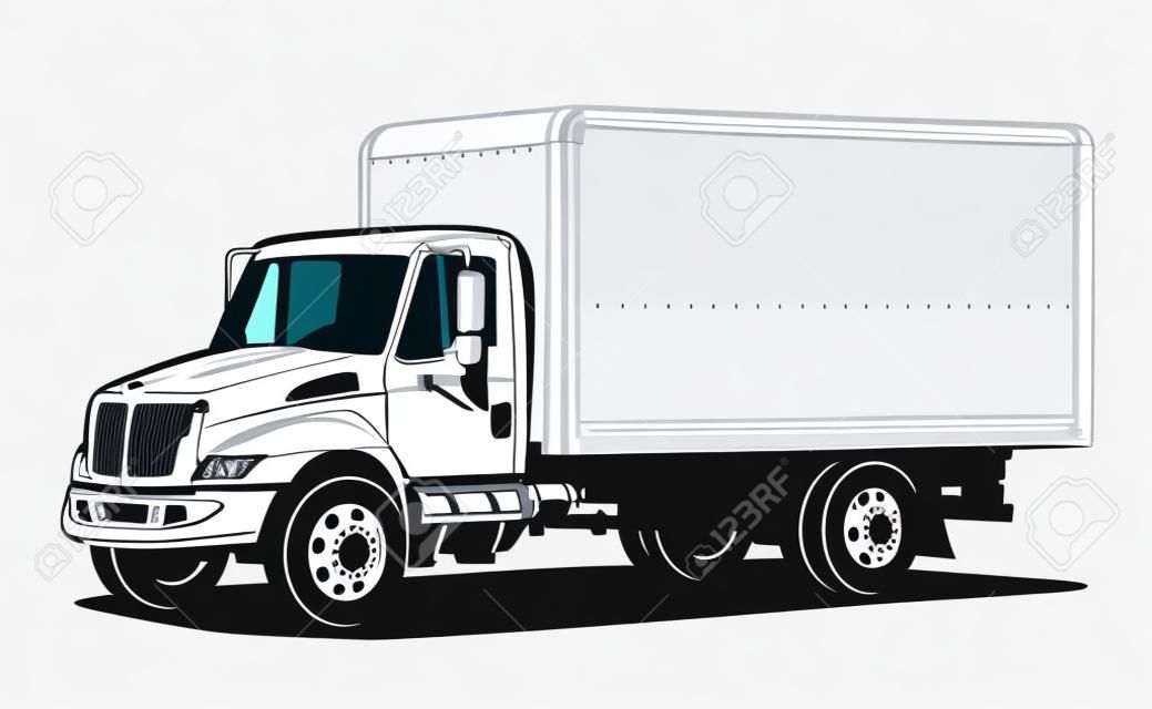 Modelo de contorno de caminhão vetorial isolado no branco. Disponível EPS-8 separado por grupos e camadas para fácil edição.