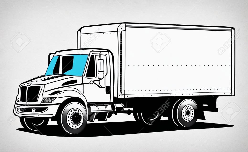 Modelo de contorno de caminhão vetorial isolado no branco. Disponível EPS-8 separado por grupos e camadas para fácil edição.