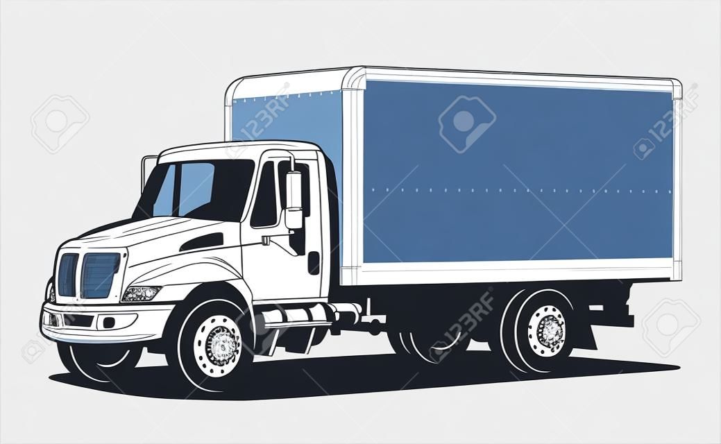 Vector truck outline template isolated on white. Available EPS-8 separated by groups and layers for easy edit.