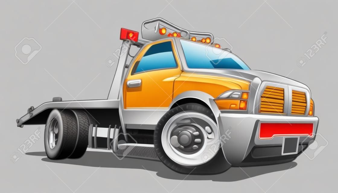 Camion de remorquage de dessin animé isolé sur fond blanc. Format vectoriel EPS-8 disponible séparé par groupes et couches pour faciliter l'édition