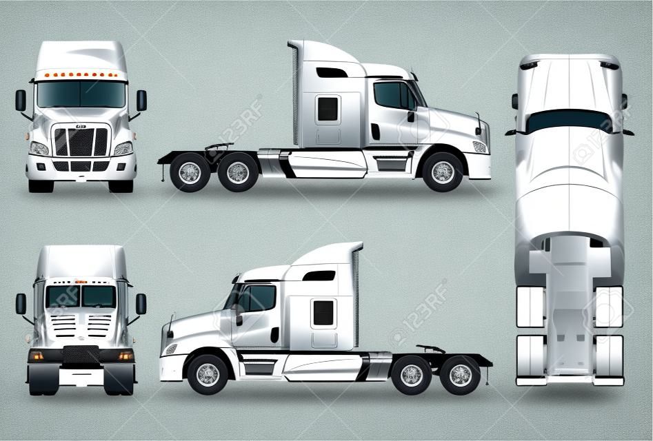 Vector semi-truck template isolated on white. Side, front, back, top view. EPS-10 separated by groups and layers for easy edit