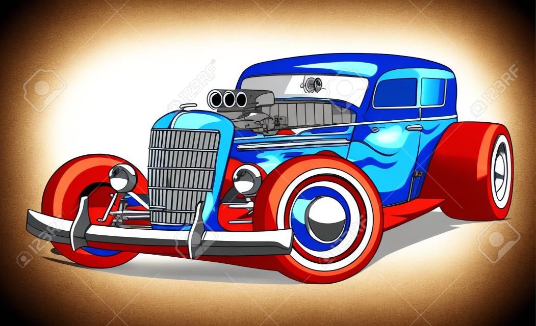 Cartoon retro hot rod isolated on white background. Available EPS-10 vector format separated by groups and layers for easy edit