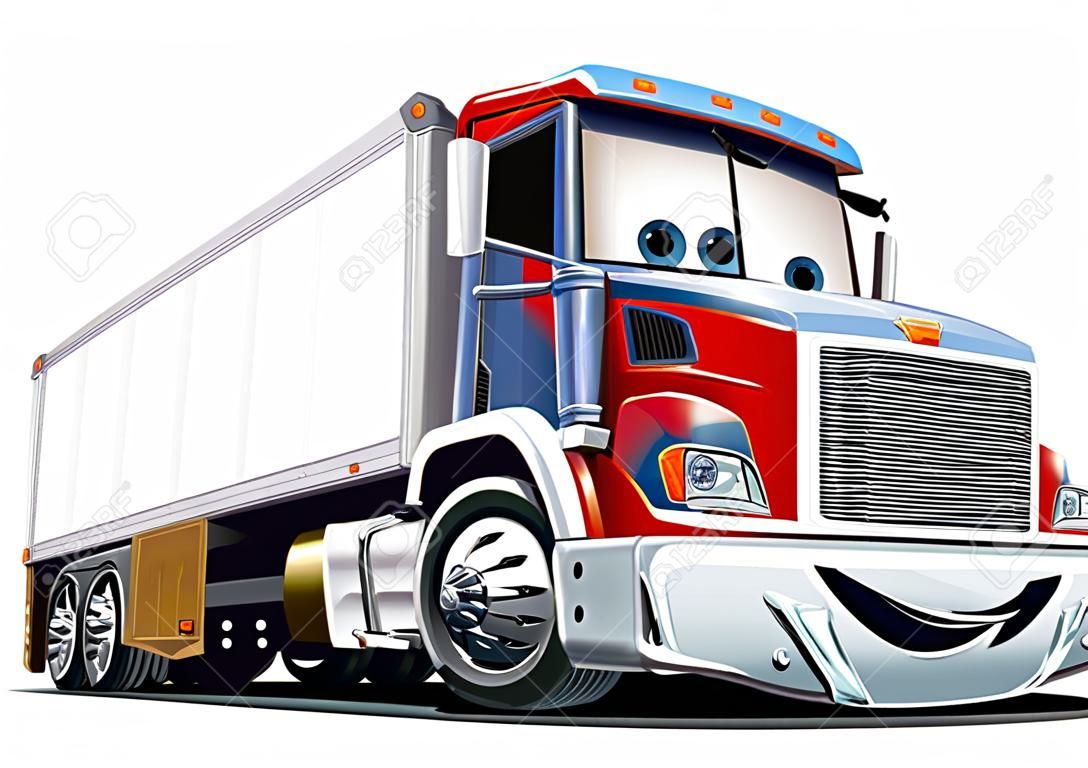 Ciężarówka naczepa ładunku kreskówka na białym tle. Dostępny format EPS-10 oddzielony grupami i warstwami dla łatwej edycji