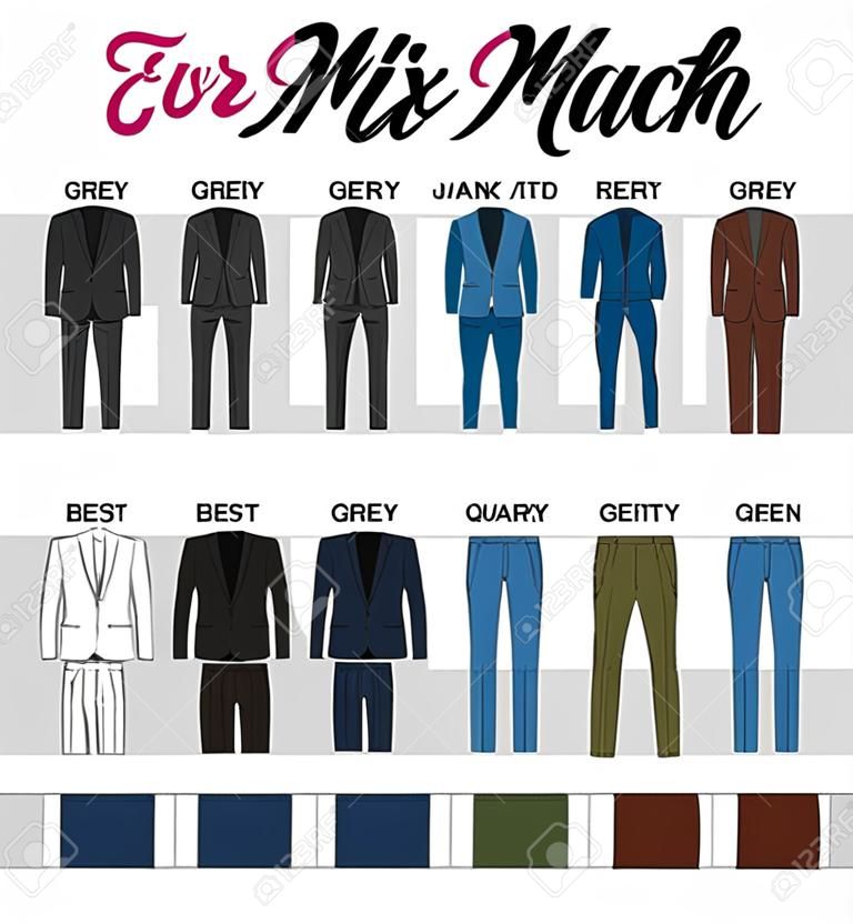 Color mix and match guide for men jacket and pants. Suitable and appropriate color match variations for various events, formal, business, casual and other.