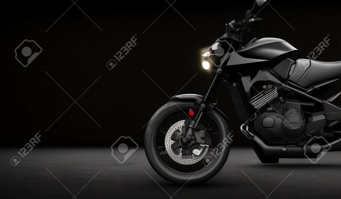 Black motorcycle detail part on dark background - 3D render