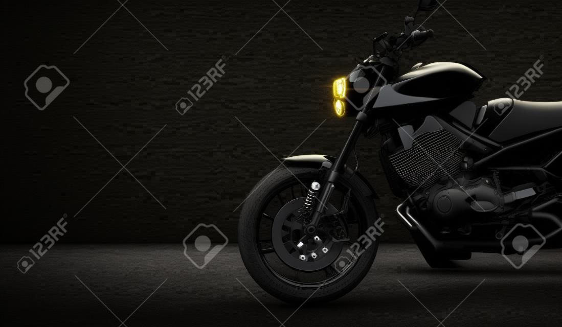 어두운 배경에 검은 오토바이 세부 부분 - 3d 렌더링