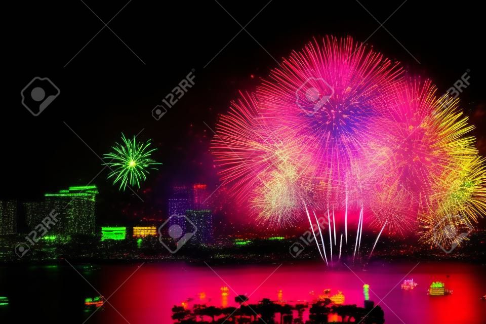 Abstract colored firework background light up the sky with dazzling display

at Pattaya Thailand