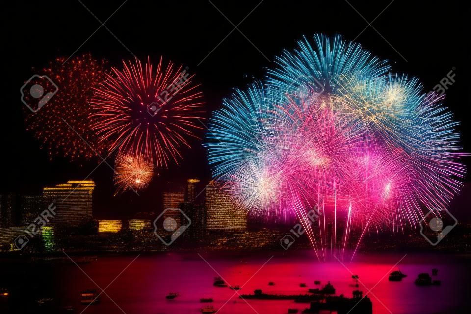 Abstract colored firework background light up the sky with dazzling display

at Pattaya Thailand