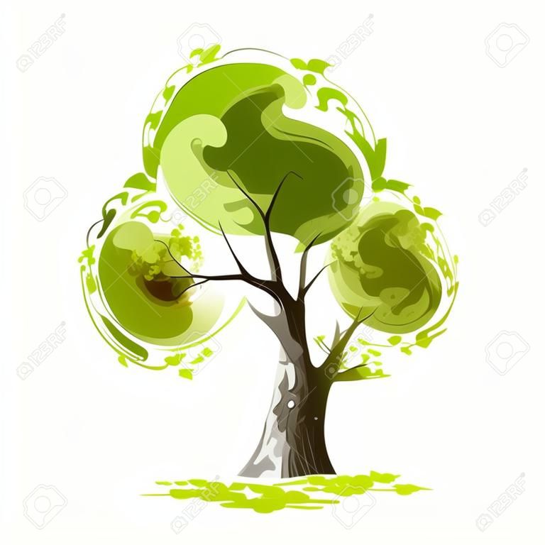 Ilustración abstracta del árbol verde estilizado