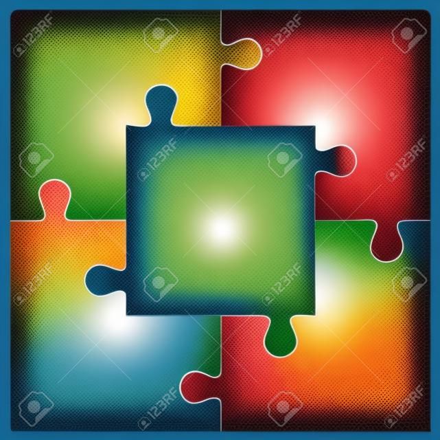 Set di puzzle a colori di cinque pezzi. Illustrazione vettoriale