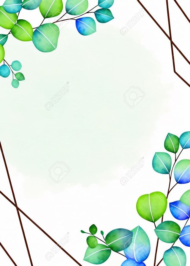 Watercolor vector frame with green eucalyptus leaves.