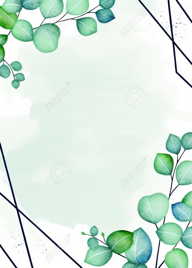 Waterverf vector frame met groene eucalyptus bladeren.