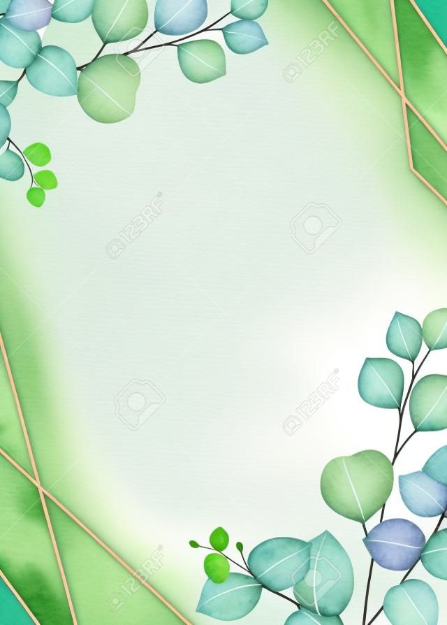 Waterverf vector frame met groene eucalyptus bladeren.
