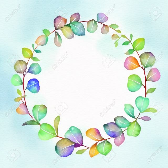 Watercolor vector wreath with eucalyptus branches and leaves.