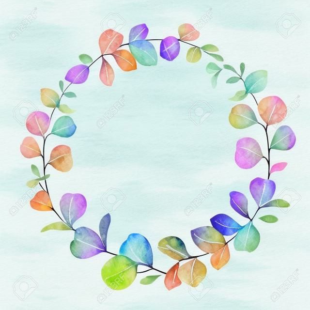 Watercolor vector wreath with eucalyptus branches and leaves.