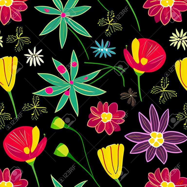 Spring Summer Colorful Flower Seamless Pattern Background