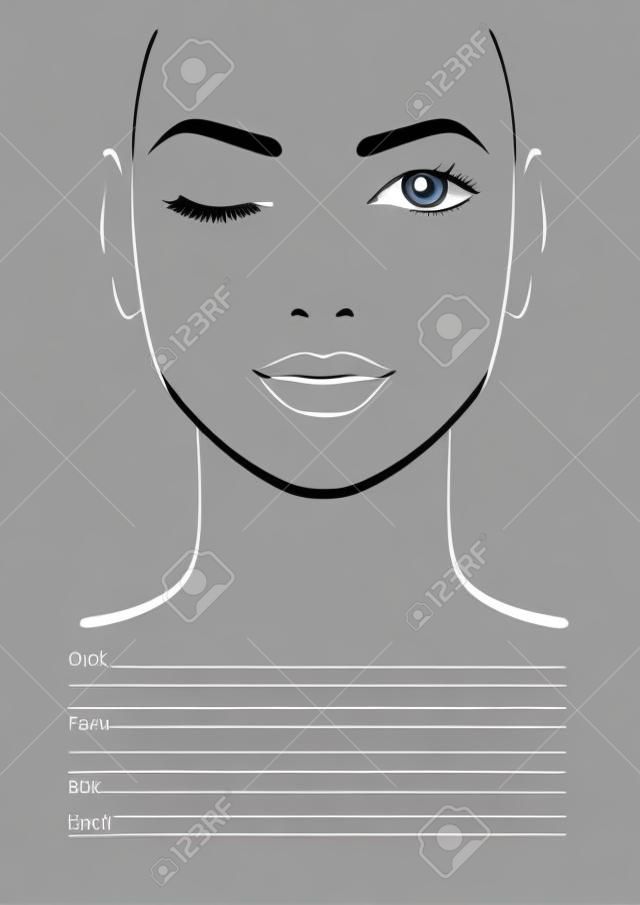 Wykres twarzy Makijaż Artist Blank. Szablon. Ilustracji wektorowych.