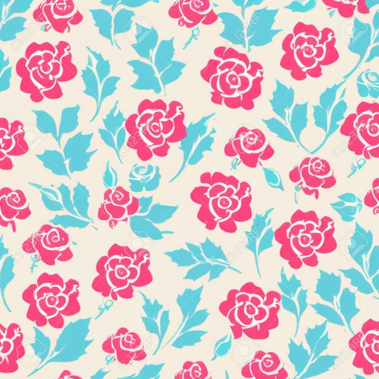 cute retro seamless pattern with rose buds and leaves