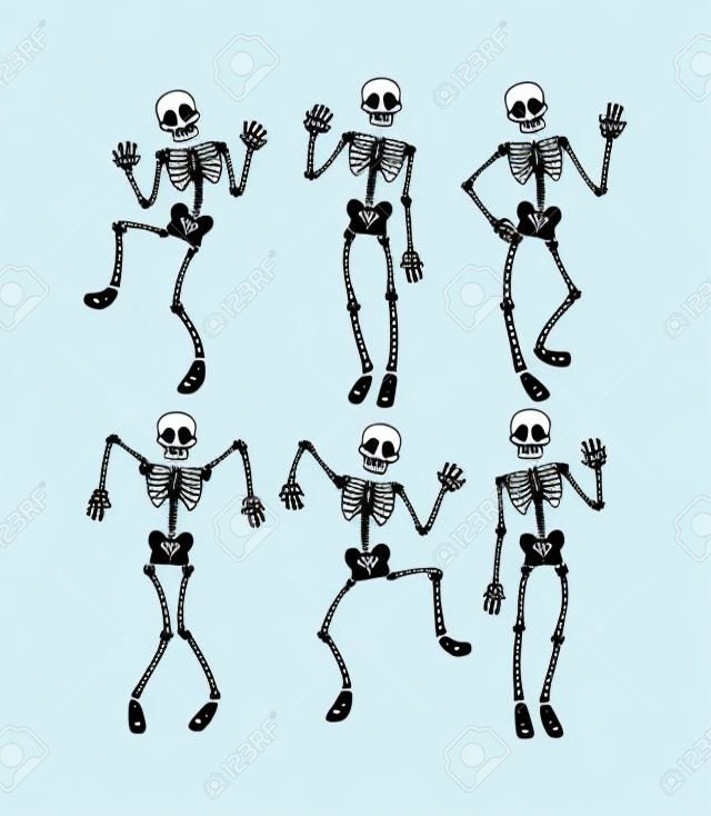 Satz lustiges tanzendes Skelett. Vektor-Illustration