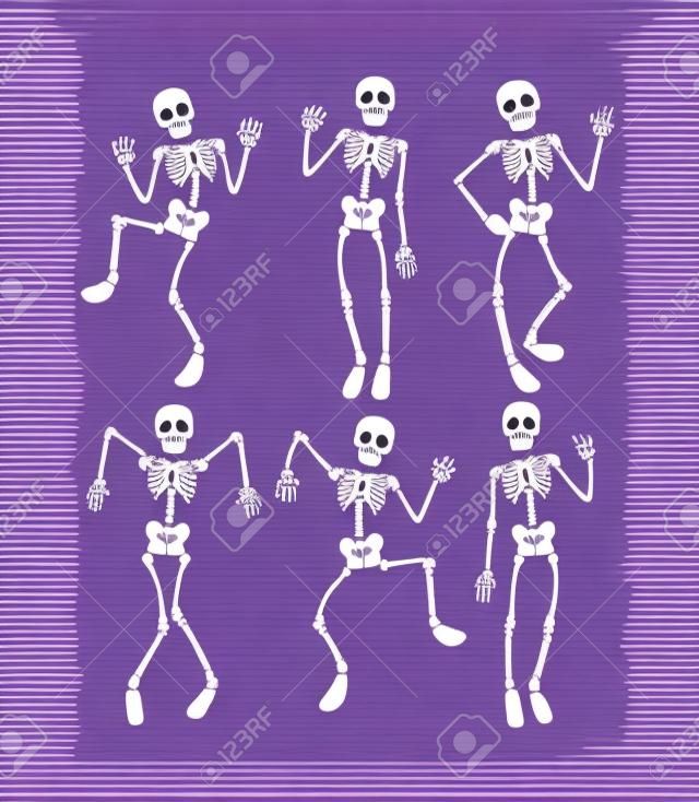 Set of funny dancing skeleton. Vector illustration