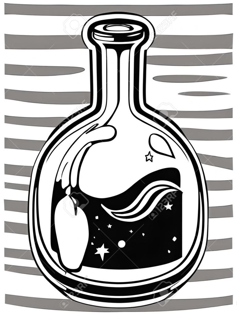 Magic potion in a glass bottle. Vector illustration