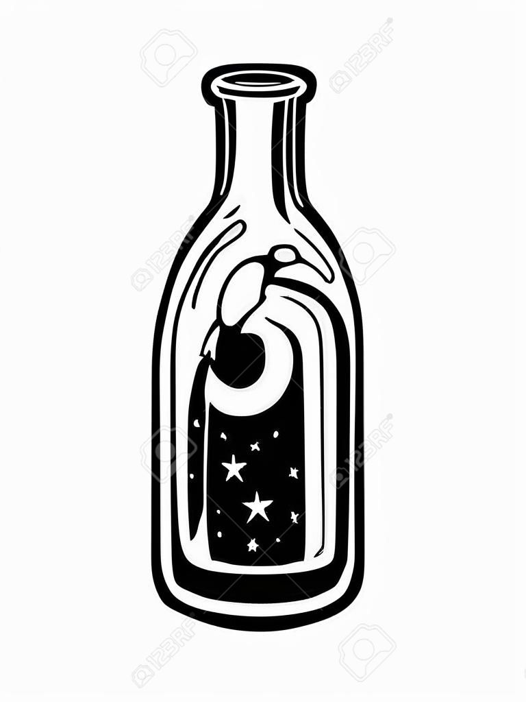 Potion magique dans une bouteille en verre. illustration vectorielle
