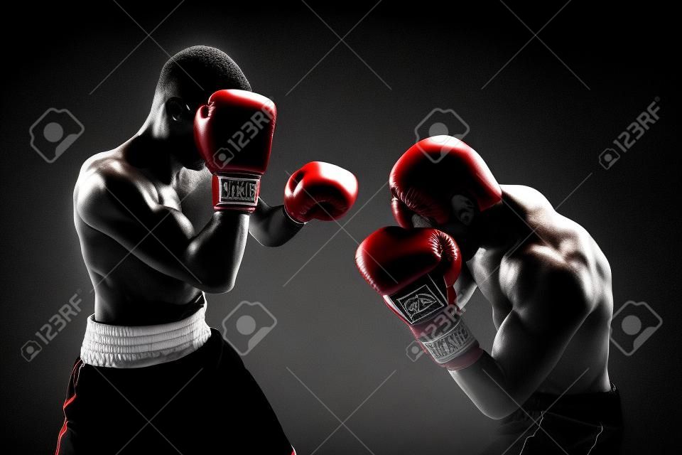 Deux boîtes boxer professionnelles sur fond noir,
