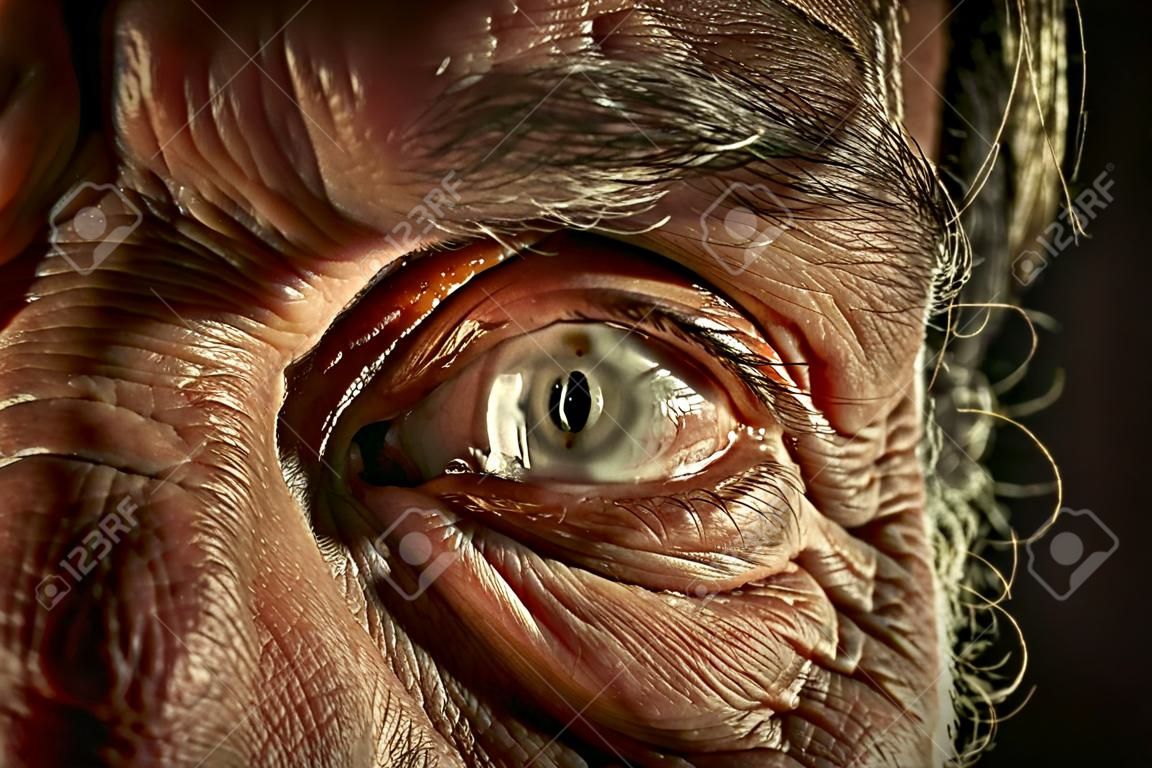 Zbliżenie na oko starszego mężczyzny.