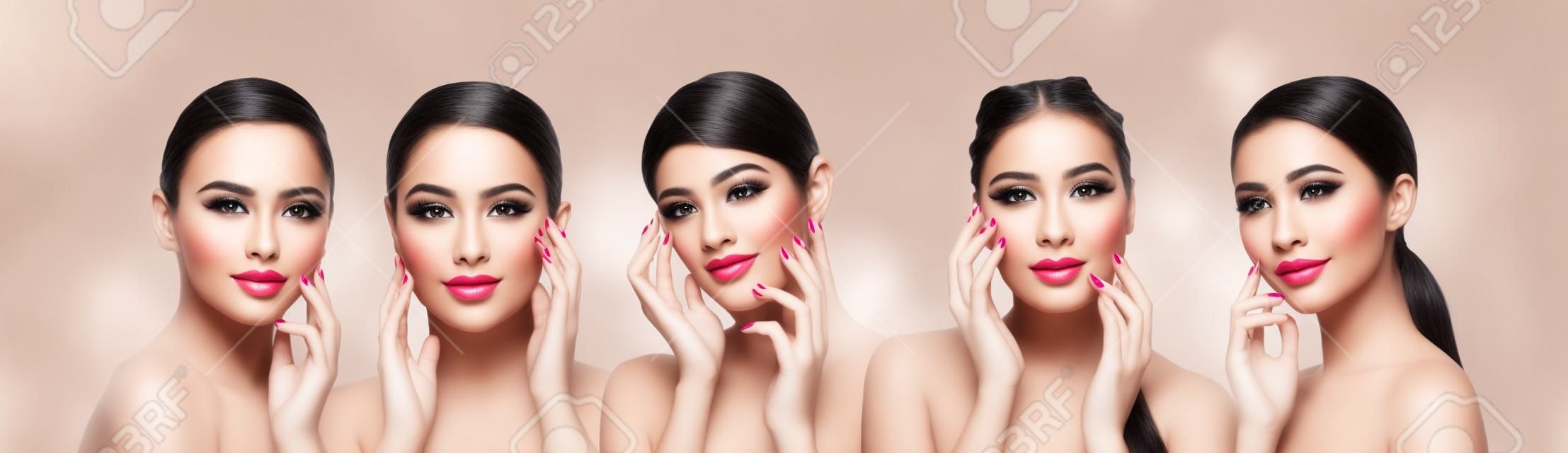 Collage. Multi-ethnic beauty. Different ethnicity and beautiful young women isolated on white background. Flyer for ad. Concept of beauty, fashion, healthcare, skincare. Interracial and multiculturalism.