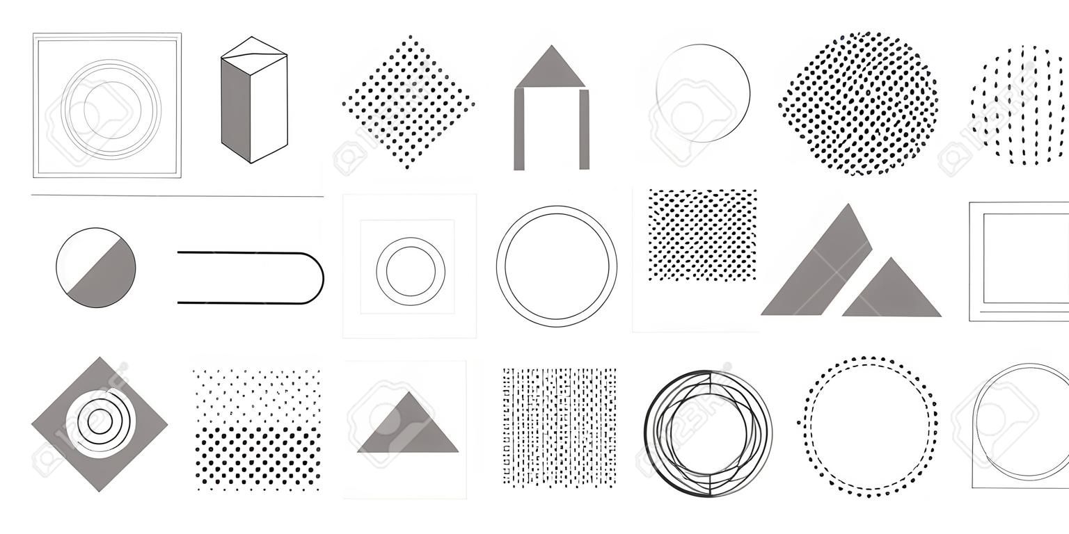 Vektor-Set. Geometrische Formen. Minimale moderne Formen. Minimalistische geometrische Formen für Ihr Designprojekt. Trendiger Hipster-Hintergrund