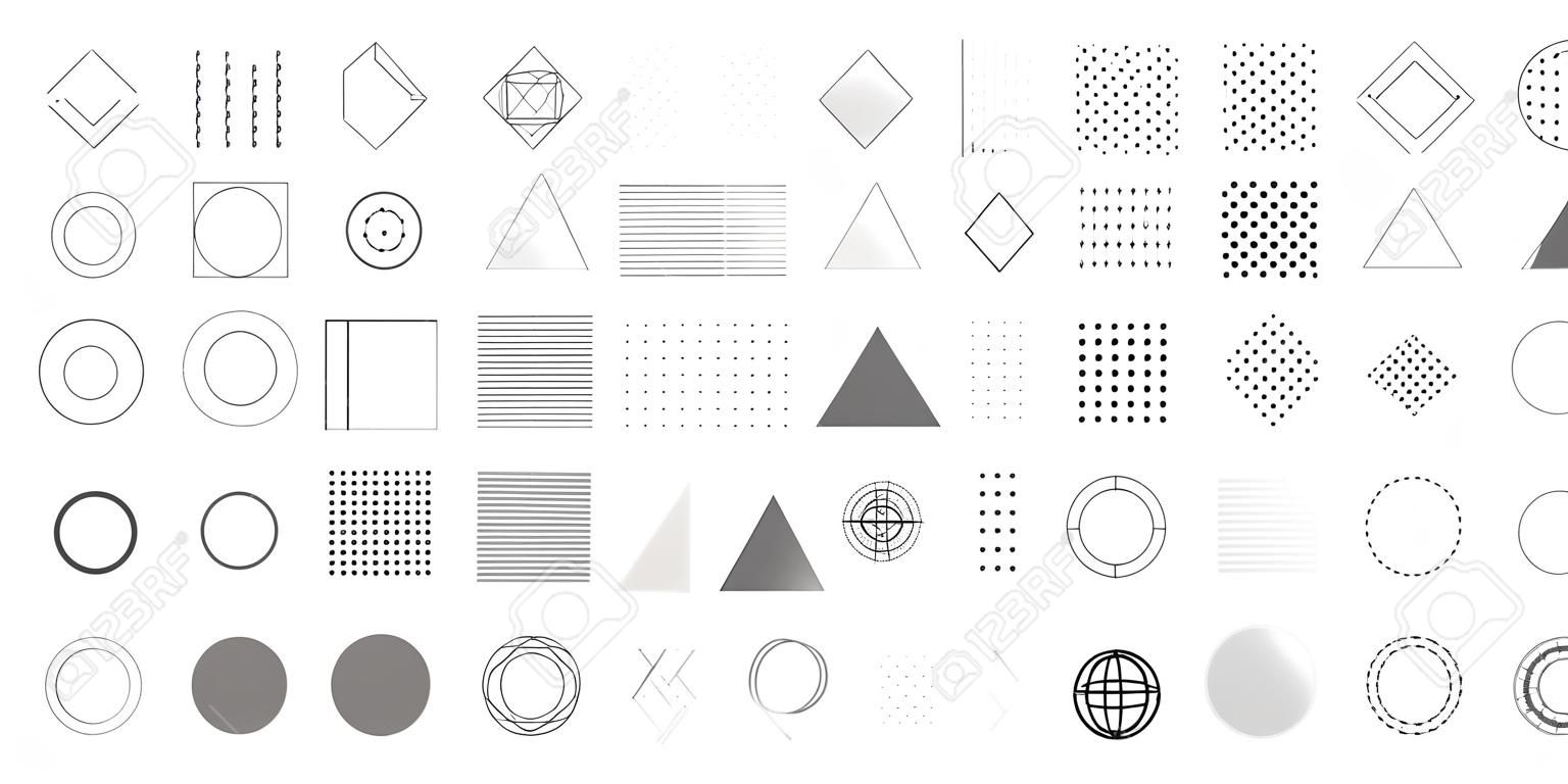 Vektor-Set. Geometrische Formen. Minimale moderne Formen. Minimalistische geometrische Formen für Ihr Designprojekt. Trendiger Hipster-Hintergrund