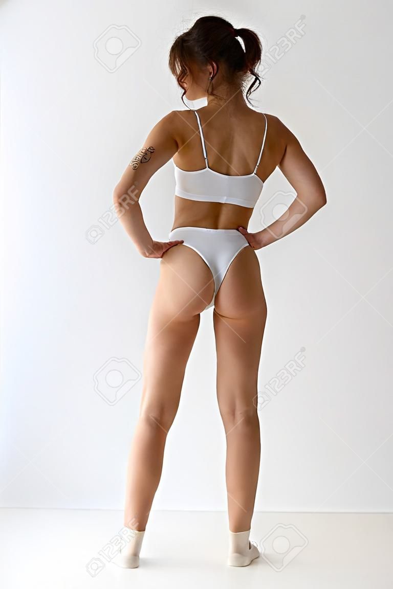 Portrait Young Girl Slim Body Underwear Socks Posing Blue Studio Stock  Photo by ©vova130555@gmail.com 647393484