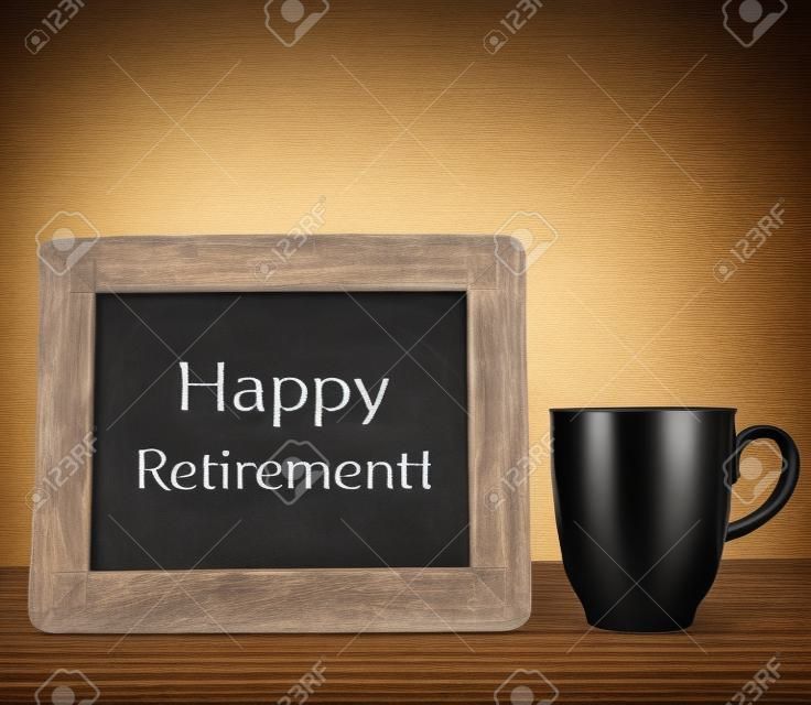 Gelukkig pensioen en ontspanning thema met krijtbord tekst