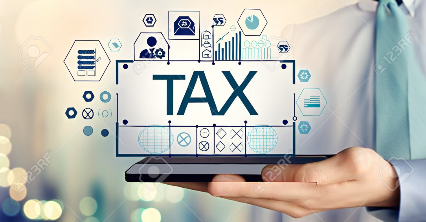 Tax with man holding a tablet computer