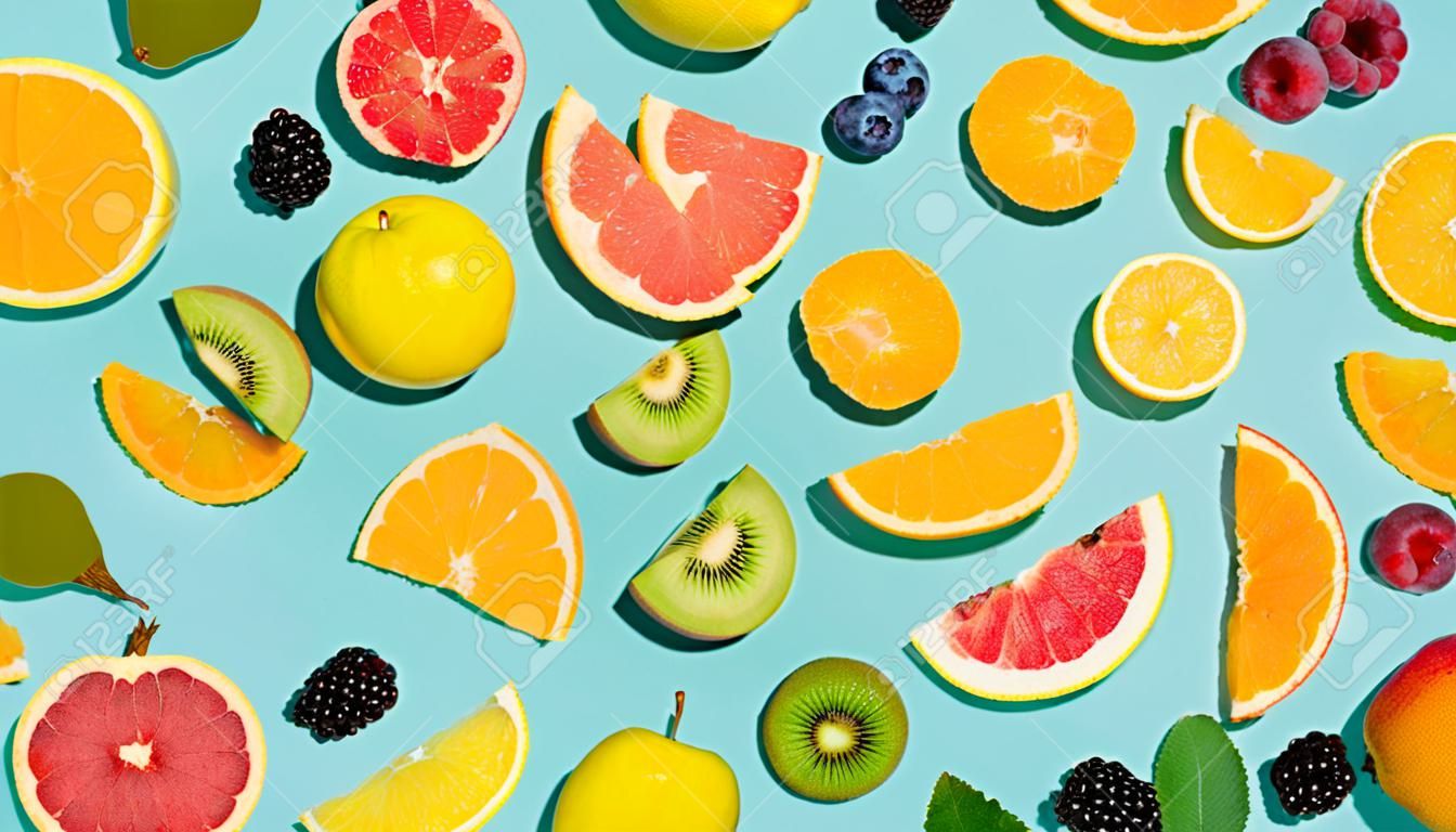 Collection of mixed fruits overhead view flat lay