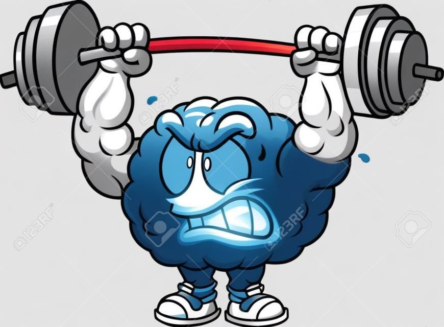 Strong weightlifting brain clip art  Vector cartoon illustration with simple gradients  All in a single layer 
