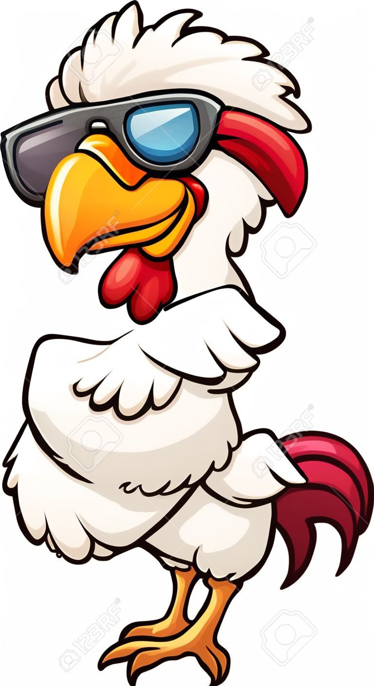 漫画の鶏を着てクールなサングラス ベクトル クリップ アートのイラストを使用すべて 1 つのレイヤーで簡単なグラデーション